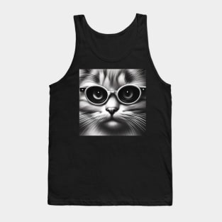 Cat Wearing Glasses Black & White Tank Top